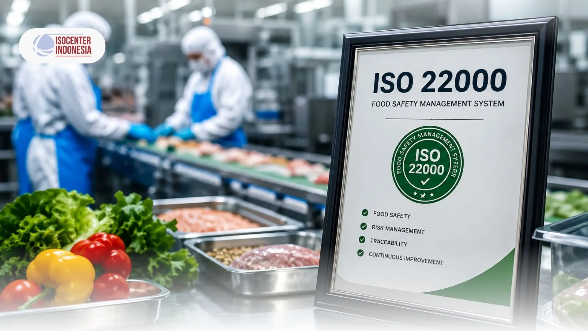Tim QA sedang mengevaluasi penerapan sistem ISO 22000 di pabrik makanan