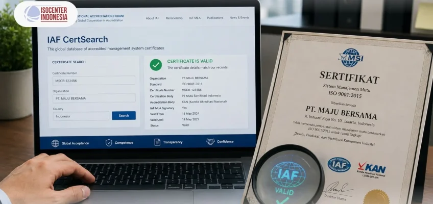 Tampilan halaman depan pencarian database IAF CertSearch