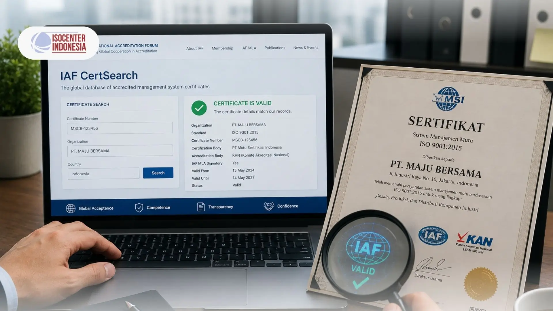 Tampilan halaman depan pencarian database IAF CertSearch