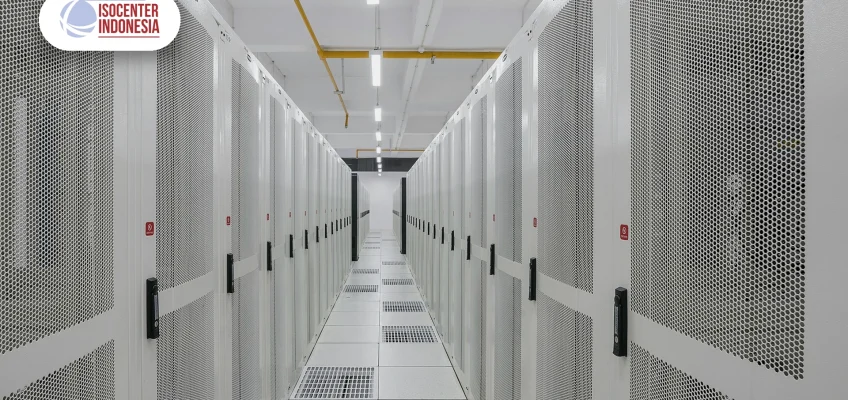 Ilustrasi koridor data center sebagai lokasi pemrosesan data pribadi
